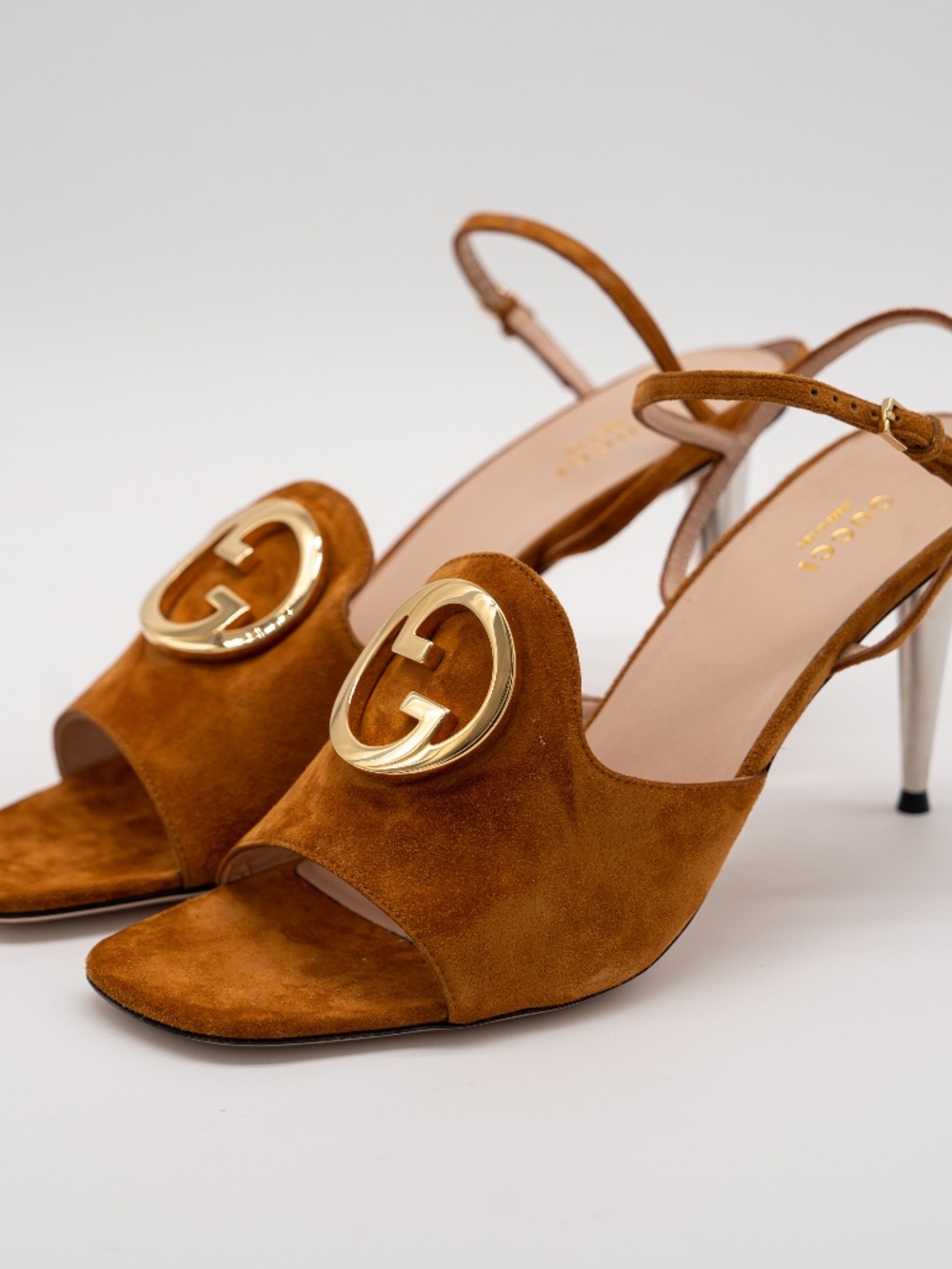 Gucci Women's Sandals Heels Blondie GG Suede Slingback Ankle Strap 41 EU 11 US